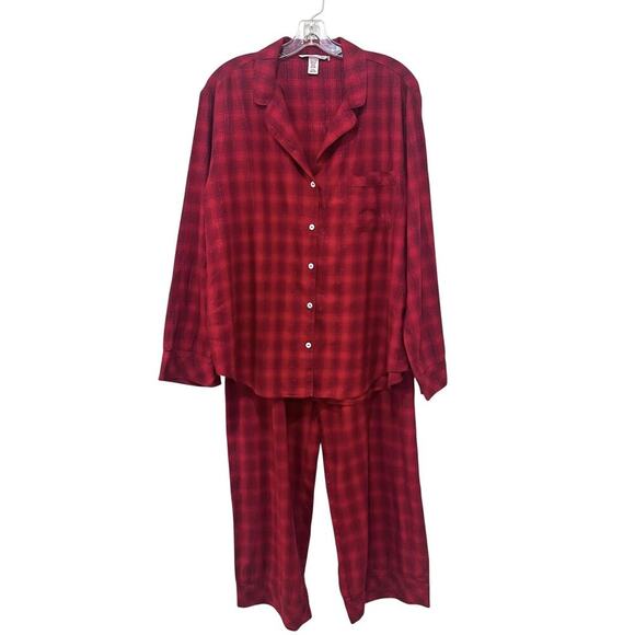 Victoria's Secret Pajama Set Womens Large Red Plaid Long Sleeve Button Up Lounge - Picture 1 of 12